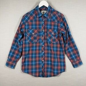 Coevals Club Button Down Mens Small Blue Plaid Casual Classic Pearl Snap Western